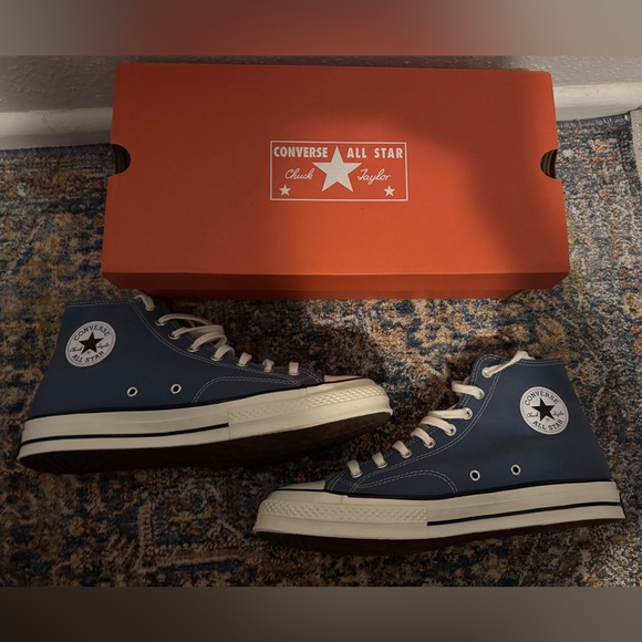 New Converse Blue High-Top Sneakers Size 12 CHUCK 70 HI DEEP WATERS/EGRET/BLACK - Picture 3 of 13